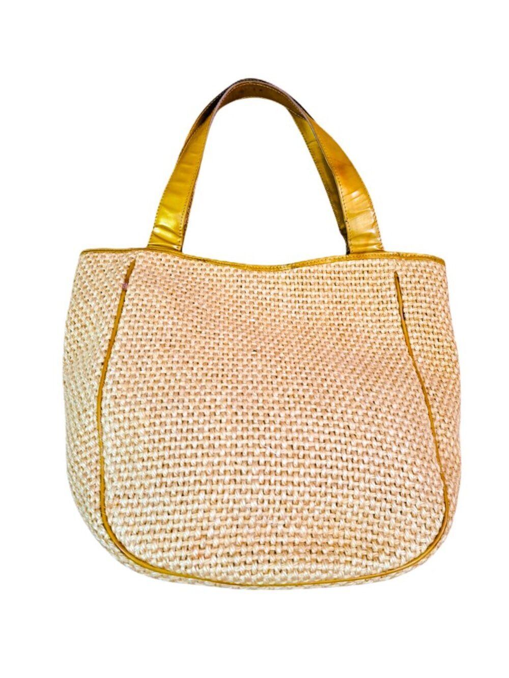 Bottega Veneta Women's Beige Woven Shoulder Tote with Tan Leather Handles